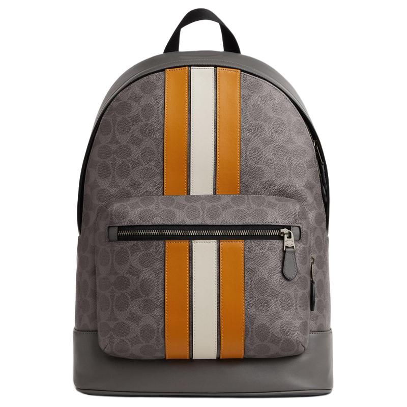 

COACH West 32 Classic Logo VARSITY Stripe Cow Leather Backpack Large Women s Gray сірий колір