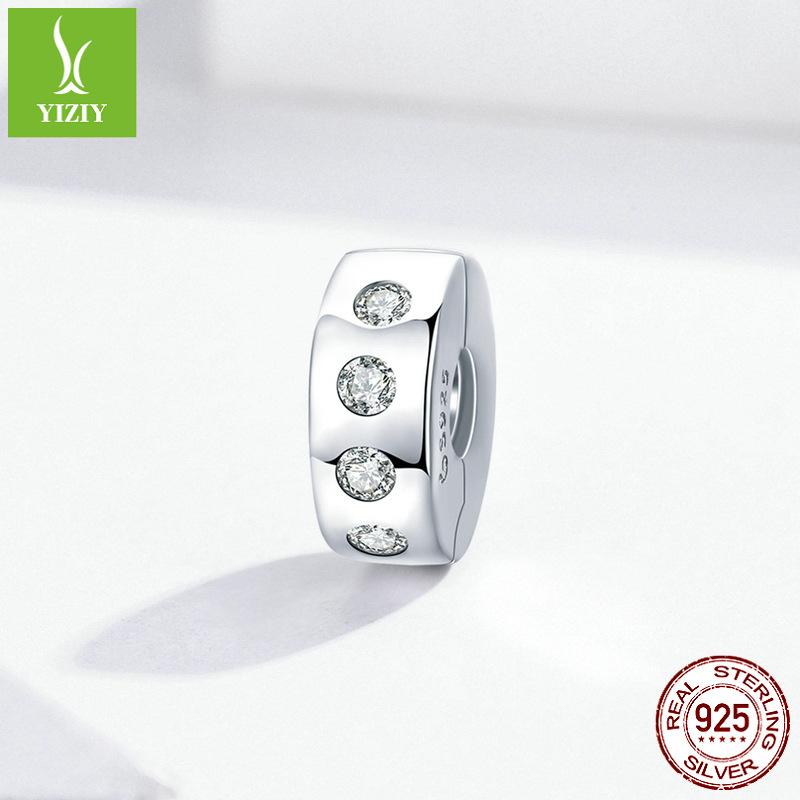 S925 Sterling Silver Enkel Pärla Mellanlägg Positioneringsspänne Berlock Platinapläterad Diamantpärlor Kan Öppnas