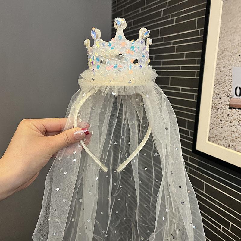 

Винтажная кружевная фата-бант, диадема со стразами, повязка на голову для девочек