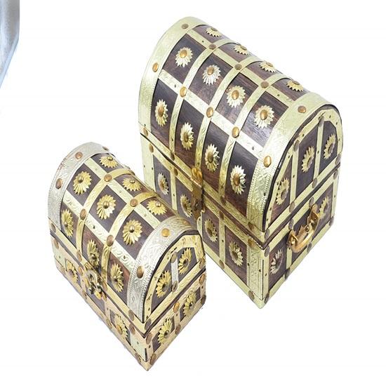 Набор из 2 латунных декоративных женских деревянных шкатулок для украшений для гостиной