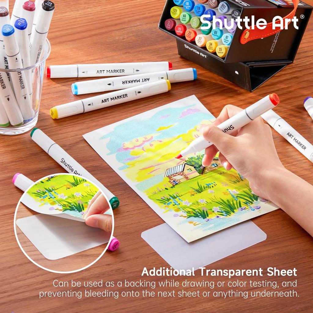 Shuttle Art Illustration Alcohol Twin Tip with Carrying Perfect for Coloring Art Adults Gift Markers, 24-Color Set, Brush-Type Markers, (Fine Tip),
