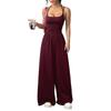 Women's Crisscross Spaghetti Strap Square Neck Ruched High Waist Wide Leg Long Jumpsuit Casual Summer Romper