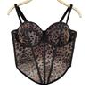 Slim Fit Leopard Print Fishbone Camisole Buckle Elegant Suspender Vest Sleeveless with Padded Cups Slim Leopard Corset Ladies