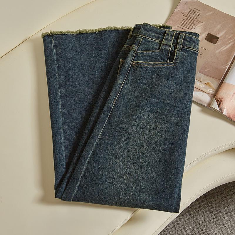 Women's High Waist Frayed Denim A-line Skirt - Retro Slimming, Flaw-Covering Design for Spring & Autumn 2026