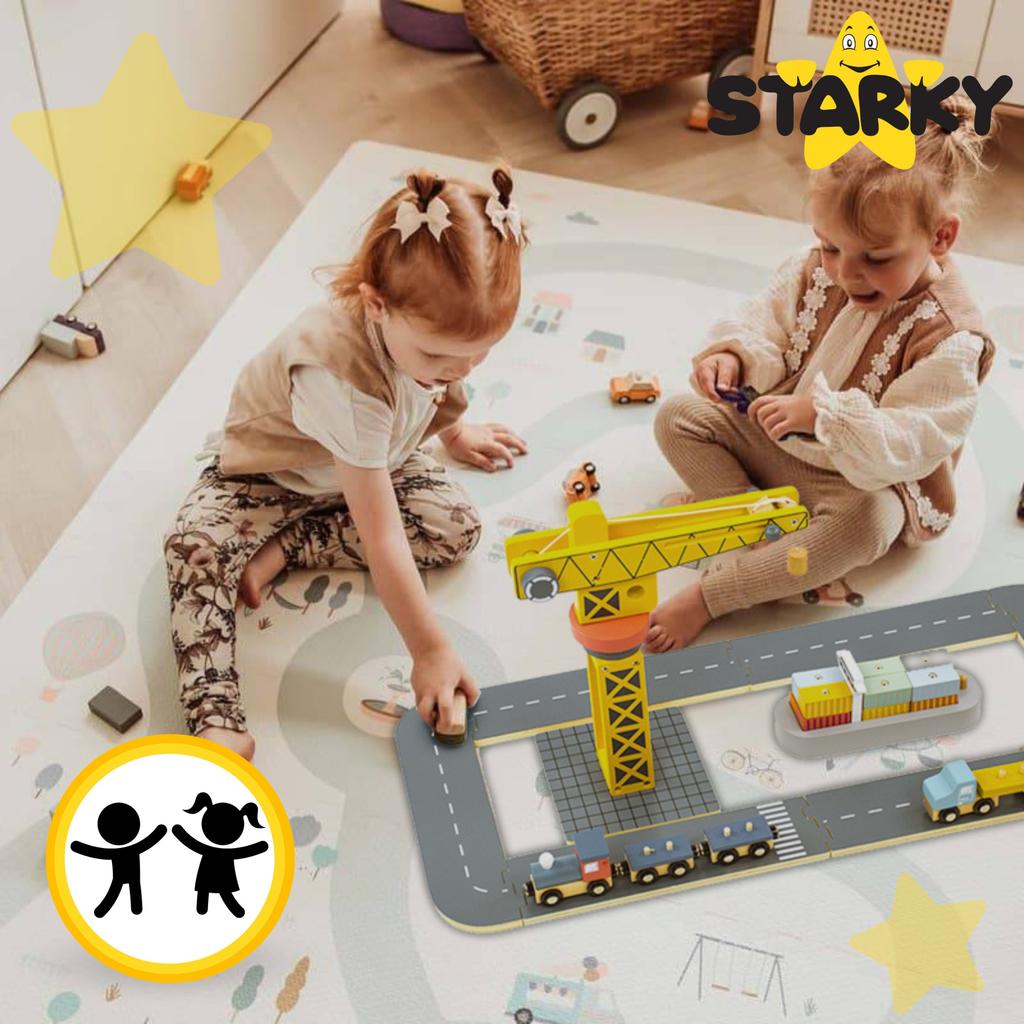 Wooden Crane Toy Crane for Children Seaport Ship Containers