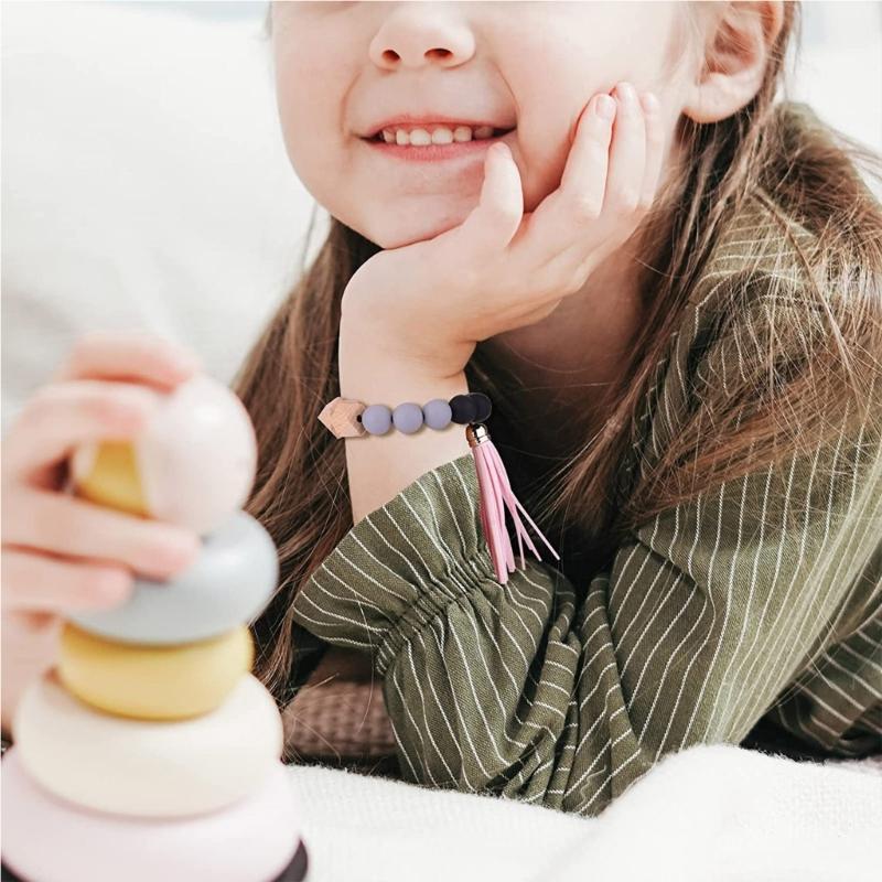 84PCS Silicone Beads Making Kits Keychain Accessories Bead with Elastic Rope Beaded Tassels Bead DIY Keychains Materials