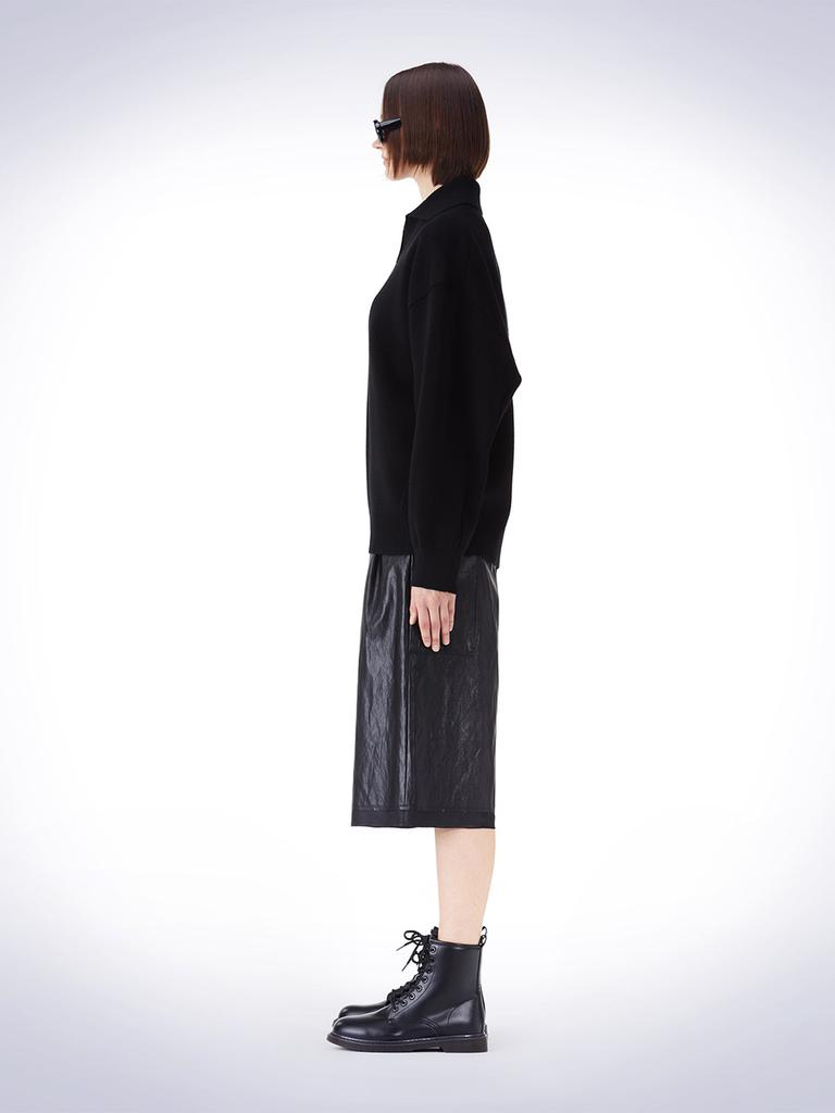 HAUS072C Ebbroidery Point Collar Knit Black