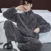 Men's Pajamas Winter Flannel Thickened Plus Velvet Homewear Autumn And Winter Days Warm Coral Fleece Zipper Style Two-piece Set