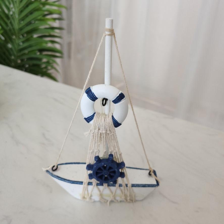 1PC Mini Wooden Sailboat Decorative Ropes and Anchors,Mediterranean-style Commemorative Gift for The Owner's Home Office Desktop