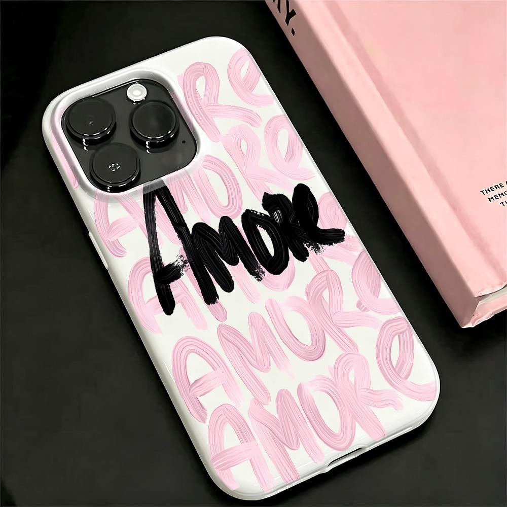 High Quality Amore Doodle Letters Silicone Case For Iphone 11 14 Plus 12 17 15 13 16 Pro Max Shock Absorption Cover