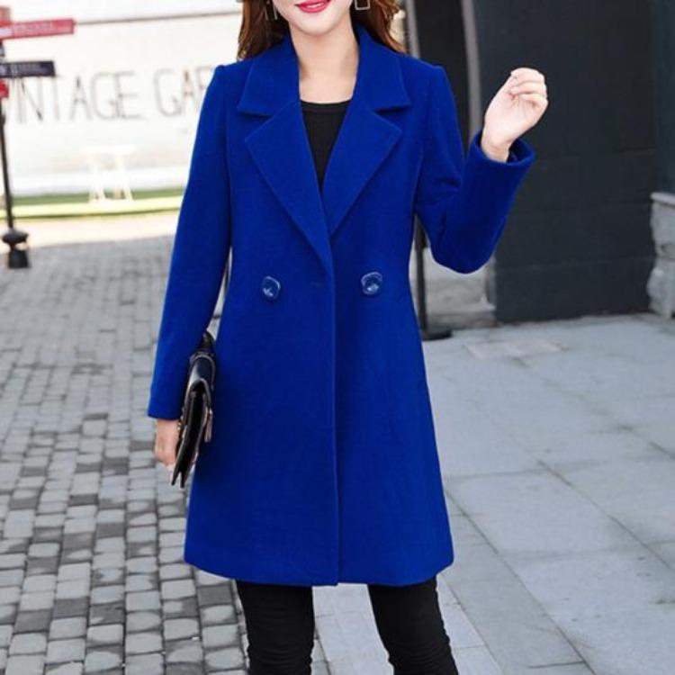Dames Winterjas Koreaanse Stijl Herfst Grote Maten Warm Dubbele Knopen Dikke Kraag Lange Mouwen Effen Kleur Damesjas
