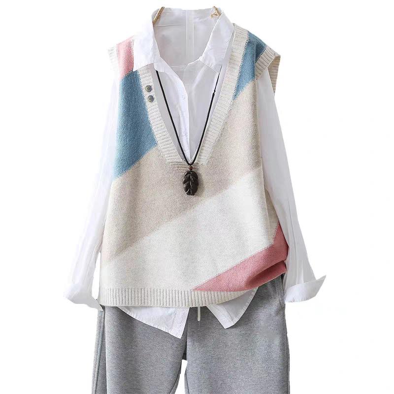 Spring Autumn Knitted Vest Tank Loose Sweater Women's Coat Head Knitted Shirt Women's