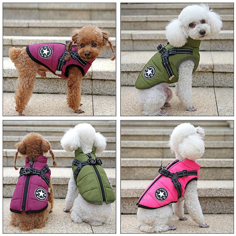 Winter Waterproof Dog Clothes with Harness Warm Pet Dog Cotton Jacket for Small Large Dogs Puppy Clothing French-Bulldog Coat