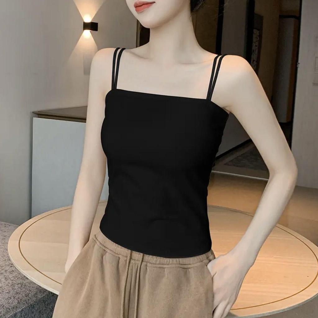 Women's Stylish Double Strap Camisole with Chest Pads - Beautiful Back and Sleeveless Form-Fitting Top
