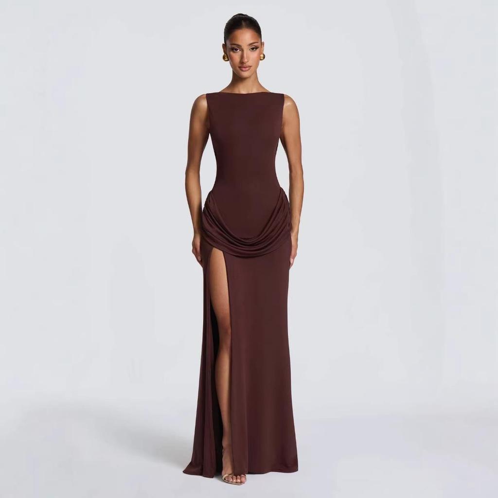 2026 Spring European & American Style Sexy Sleeveless Slim Fit High Slit Long Dress