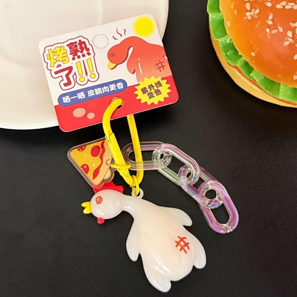 Funny Detect UV Color Change Duck Pendant Creative Roast Chicken Keychain  Backpack Decor