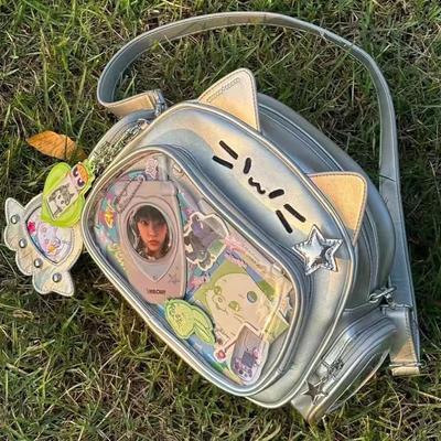 Kawaii Cat PU Cute Girls Διαφανείς τσάντες χιαστί ώμου με αισθητική τσέπη Γυναικεία σακίδια πλάτης μόδας