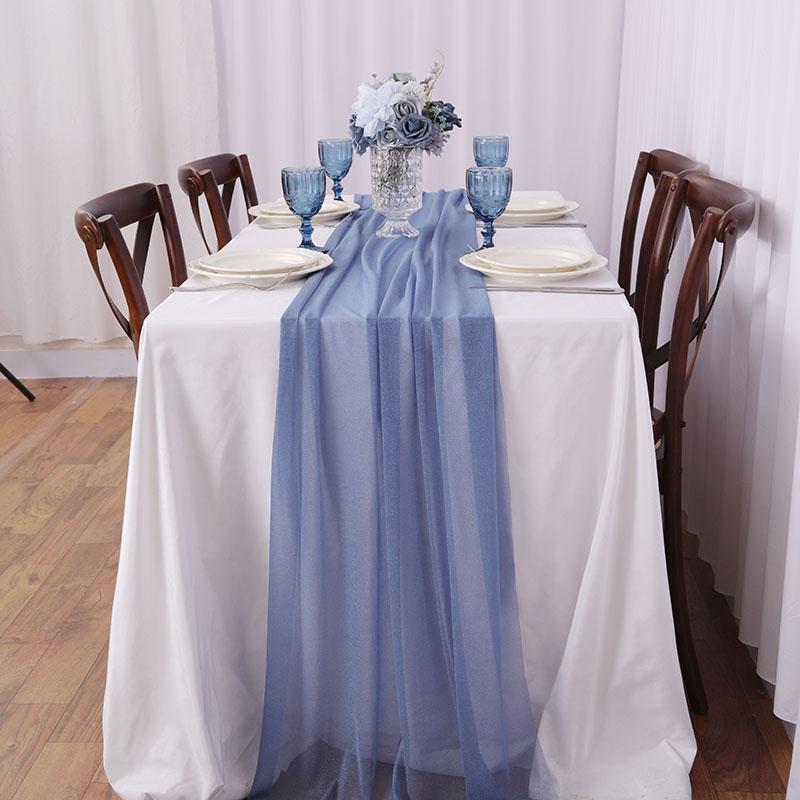 Chiffon Table Runner Romantic Sheer Wedding Table Runner Glitter Tulle Fabric Decorations for Wedding, Birthday Party,Dinner