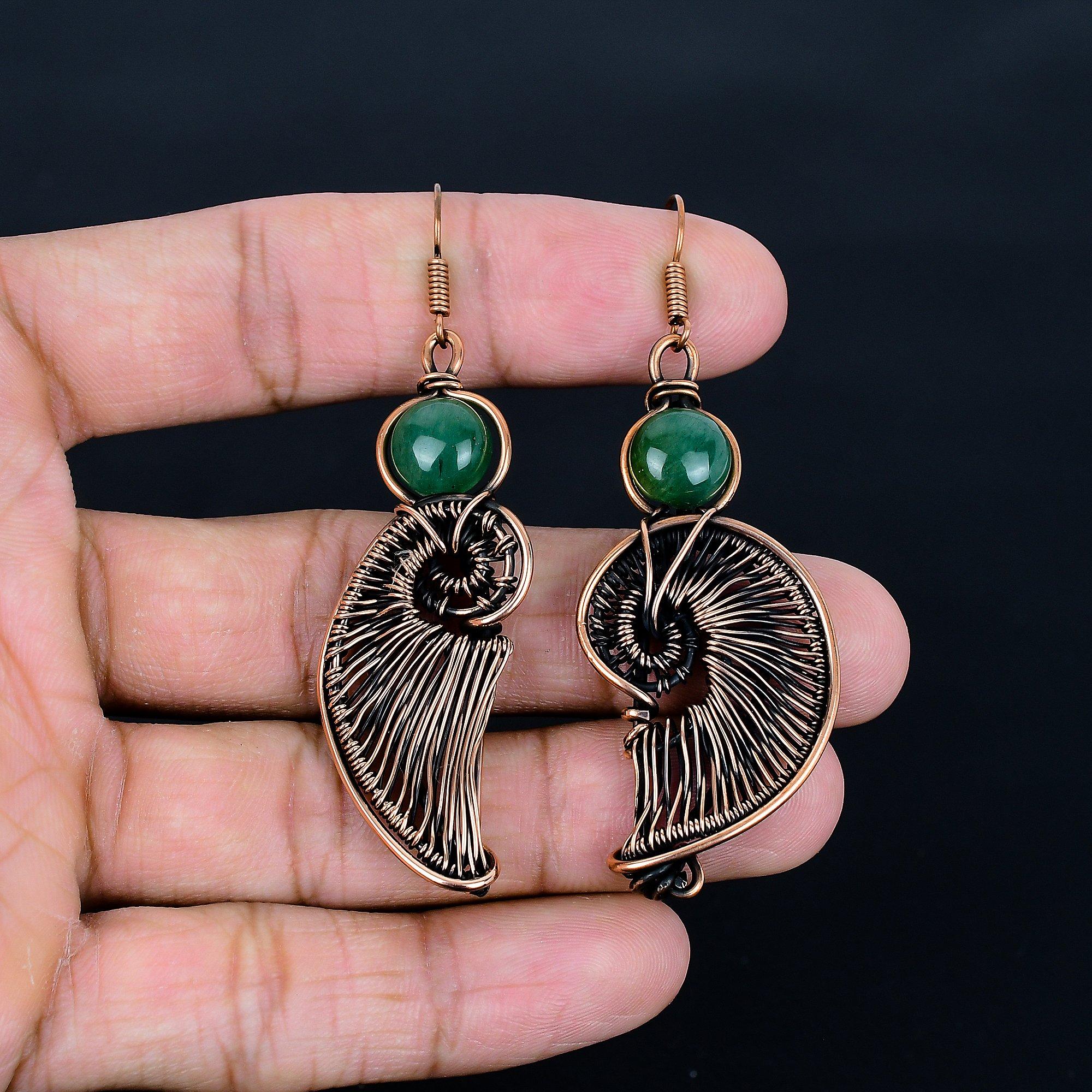 

Серьги из зеленого оникса, украшения из медной проволоки 999 пробы, подарок для женщин, серьги ручной работы, украшения из драгоценных камней 2.55 Inches