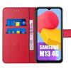 Coque pour Samsung Galaxy M13 avec 2 Verres Trempés - Protection Effet Cuir Rouge Fermeture Magnétique