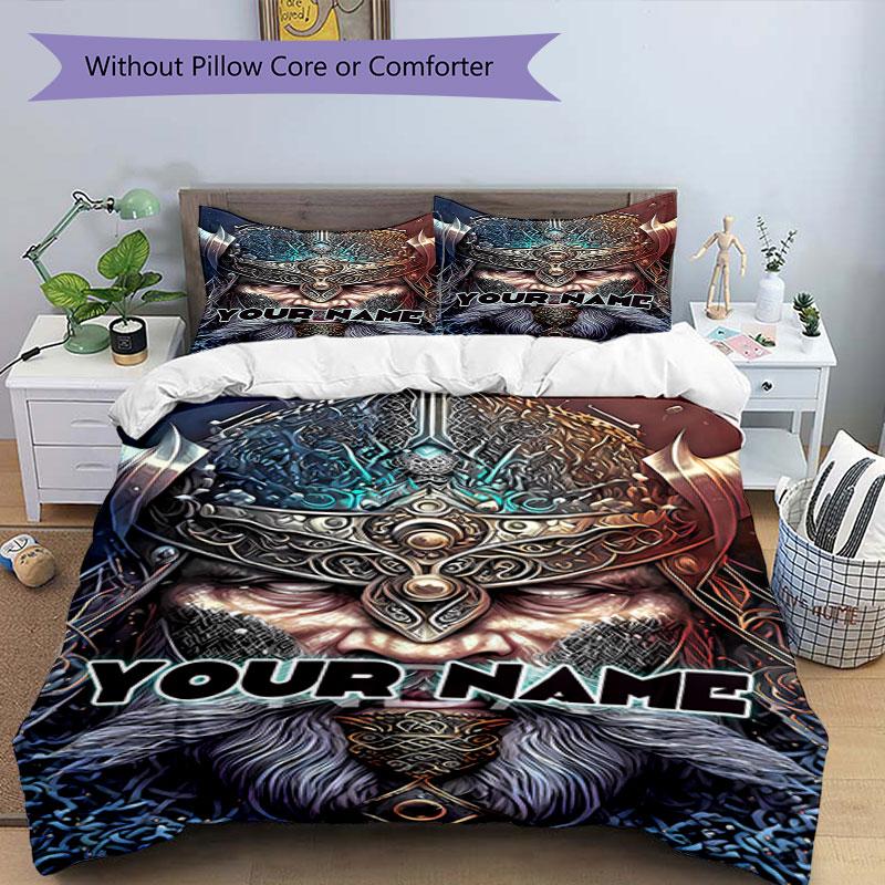 3pcs Custom Name Warrior Fantasy Art Bedding Set Printed Bedding Set Duvet Cover Closure Includes 1 Duvet Cover & 2 Pillowcases Bedroom Decor