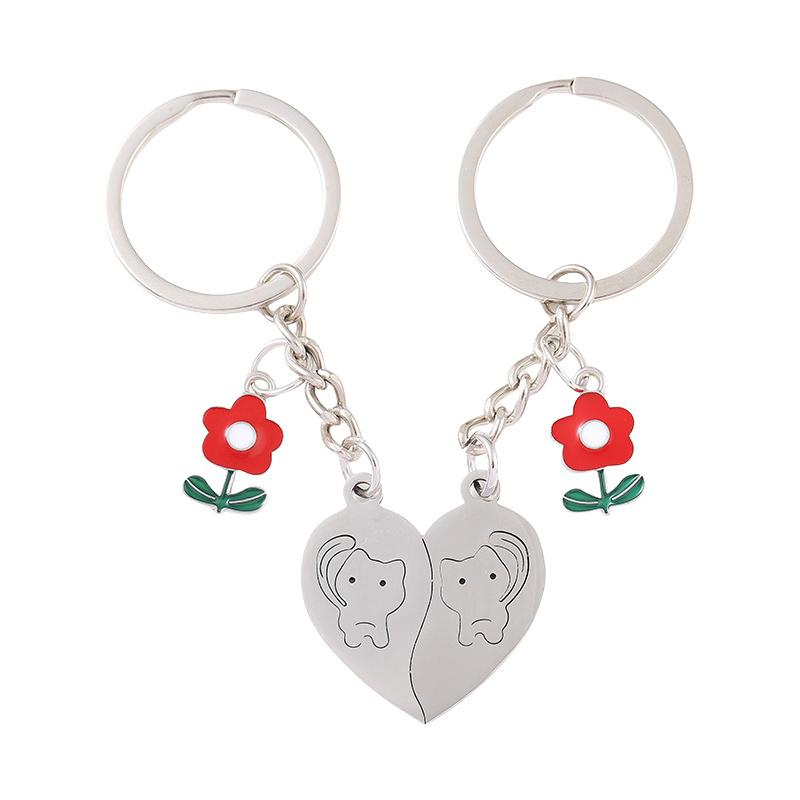 2Pcs/Set Couple Keychain Cute Love Heart Stitching Pendant Friendship Keychain Car Key Bag Jewelry Accessorie