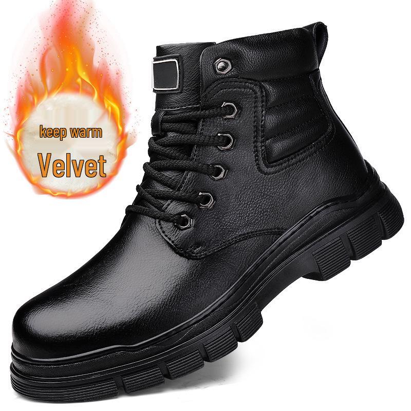 Men's High-Top Leather Martin Boots - Outdoor Big Toe Work and Casual Autumn/Winter Boots with Velvet Lining