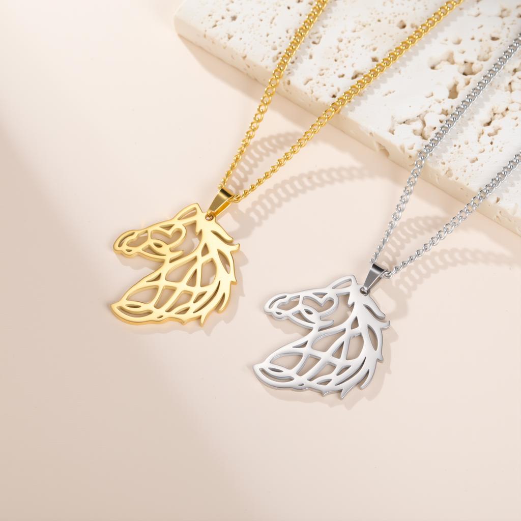 My Shape Geometric Horse Head Pendant Necklaces for Women Men Stainless Steel Gold Plated Animal Charm Jewelry Gifts for Friend