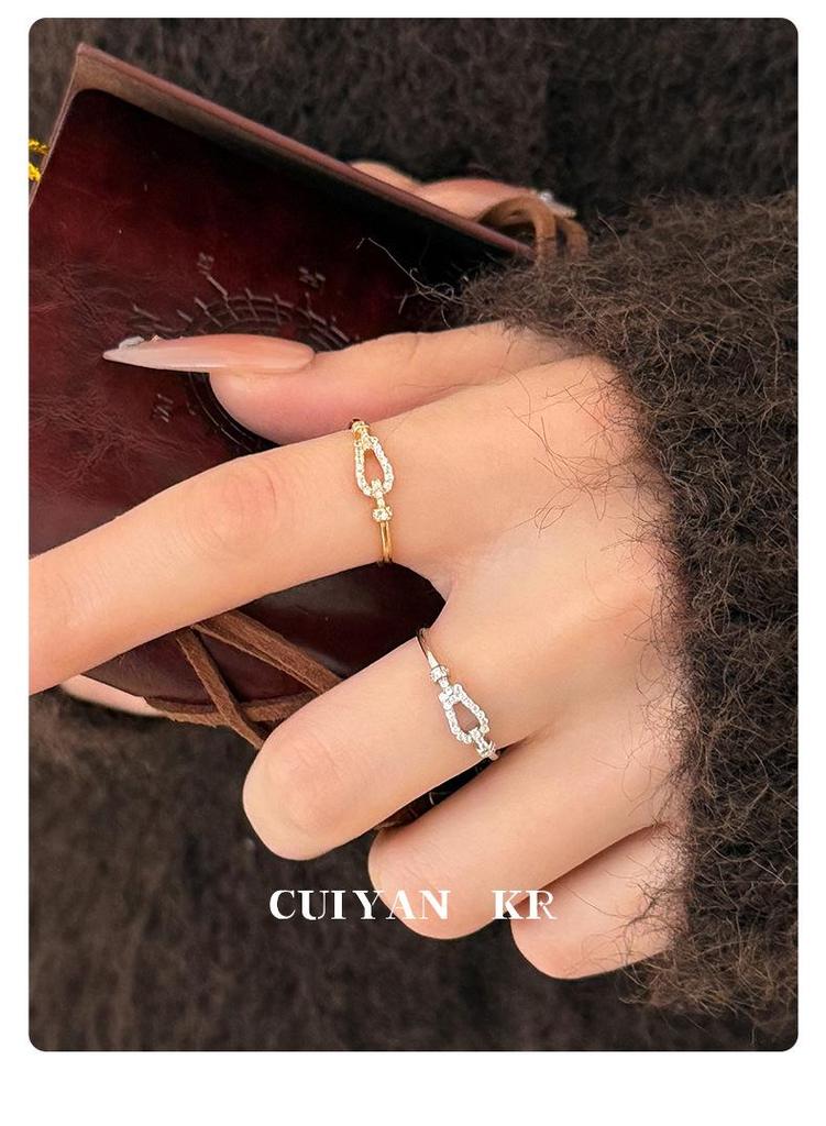 Cui Yan S925 Sterling Silver Korean Full Diamond Horseshoe Buckle Index Finger Ring for Women