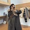 2025 Autumn/Winter Women's Loose Hooded Double-Sided Cashmere Coat with Horn Buttons