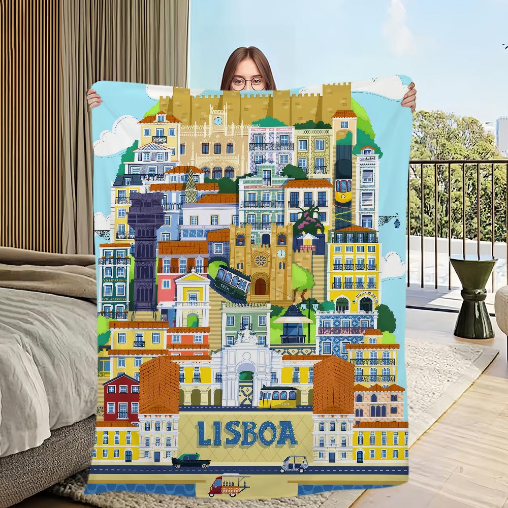 Flannel warm art comfort vintage soft plush blanket Lisbon for portugal sofa living room fashion office girl bedroom travel gift