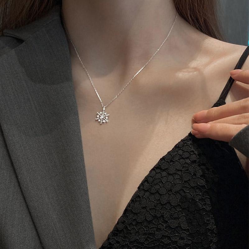 925 Sterling sølv snøfnugg anheng halskjede for kvinner Glitrende kragebenskjede choker bryllupsfest gave