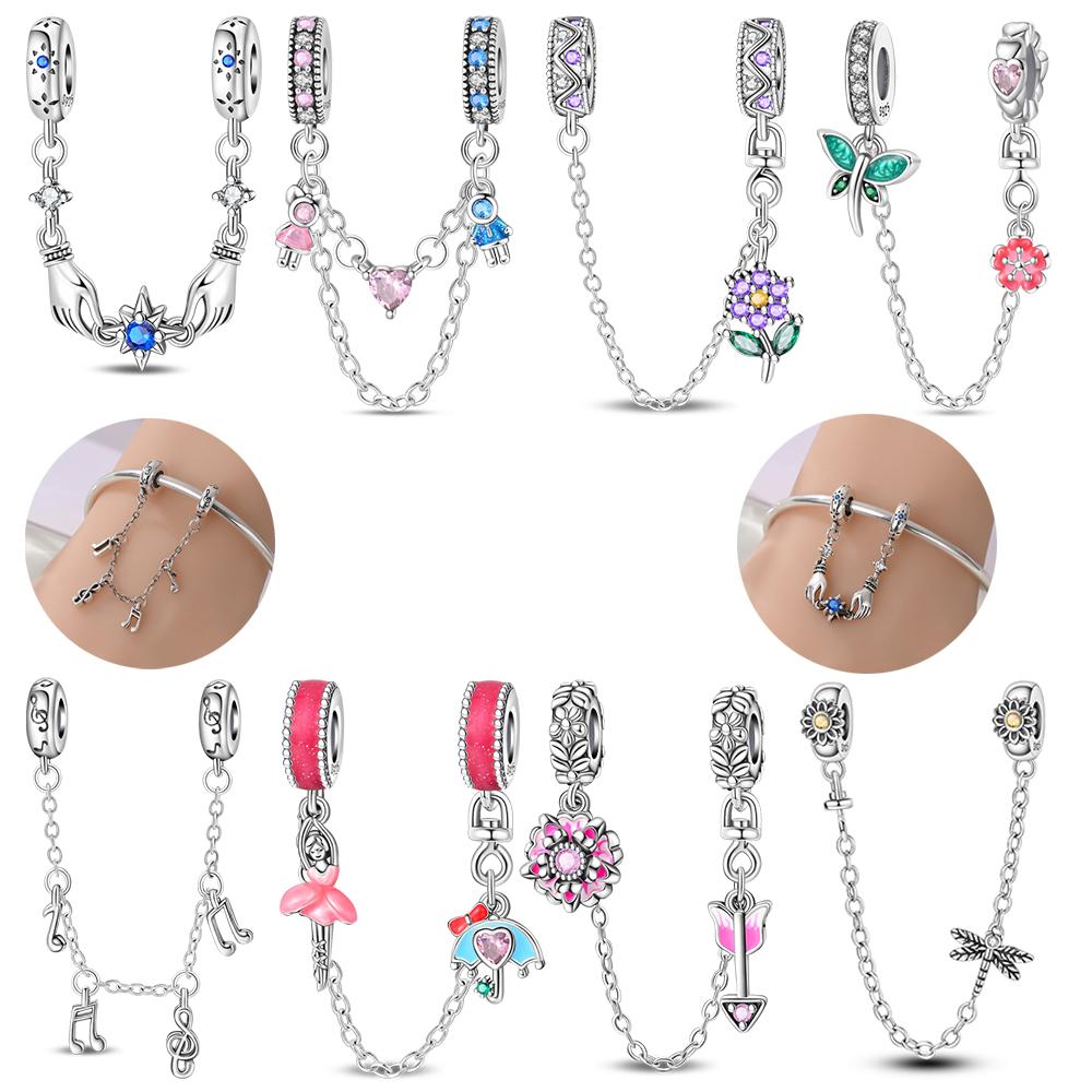 Magnificent copper Note Rose Butterfly Safety Chain Dangle Charm Compatible With Authentic Bracelets Elegant Do It Yourself Jewellery Gift