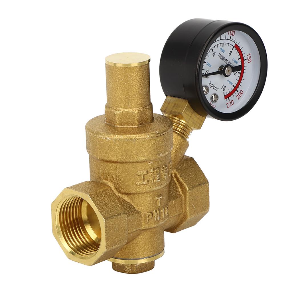 DN20 Brass Adjustable Water Pressure Regulator Reducer with Gauge Meter