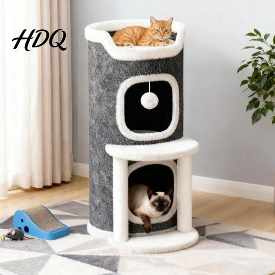 Katzenkratzbaum Turm Kletterspiel Sisalmatte für Höhlen Mehrstöckige Tonne mit Mehrkatzenfamilie Soziale Katzen