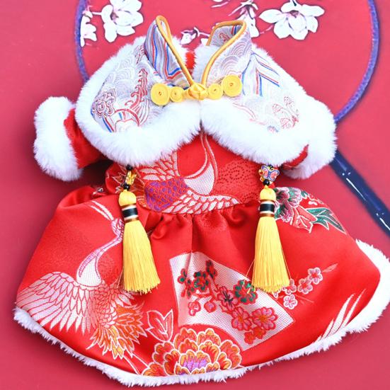 Pet Tang Suit Tassel Design Vibrant Color Button Closure Exquisite Pattern Friendly to Skin Keep Warm Cloth Thickened Cat Dog Fleece