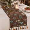 Classic Style Table Runner Jacquard Floral Runner, Vintage with Tassel Edges, Heat Resistant Farmhouse for Wedding Baby Shower Dining Decor