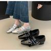 Fashion Retro Cross Belt Mary Jane Single Shoes Spring Autumn Women's Square Head Buckle Korean Low Heel Evening Leather Shoes