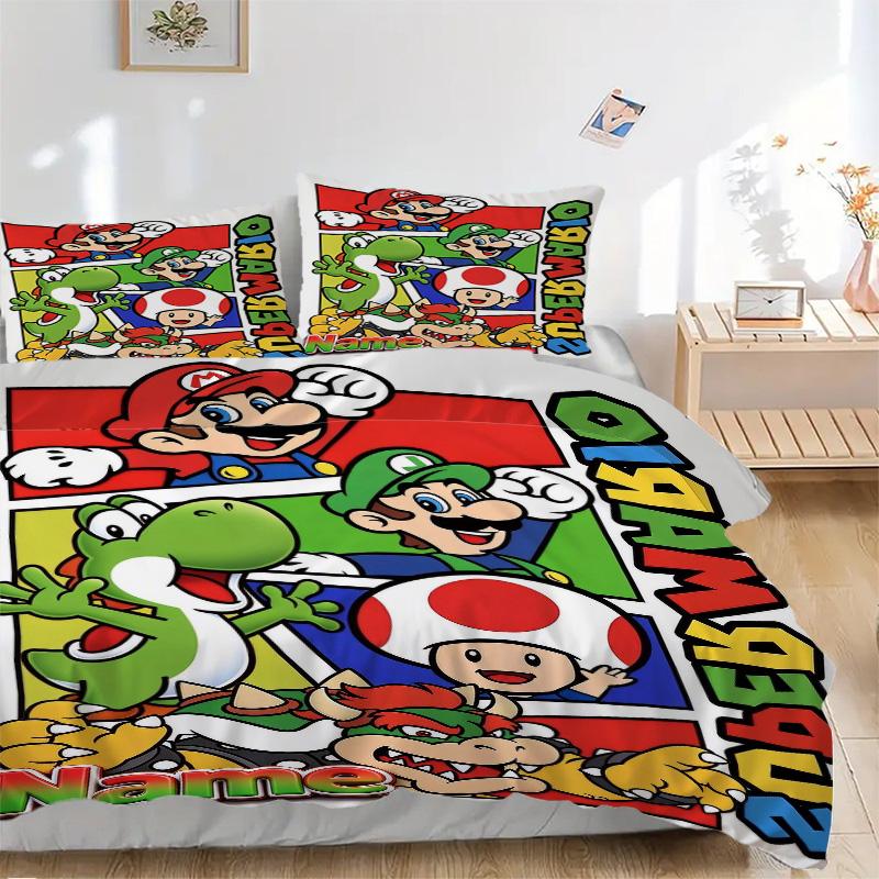 Custom Name Super Mario Characters Print 3Pcs Bedding Set Duvet Cover With 2 Bedro Pillowcase Home Birthday Gift