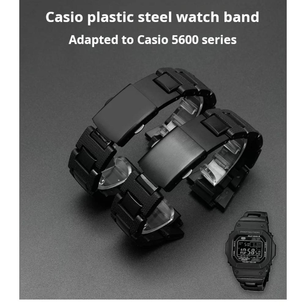 Black Bracelet For Casio G-shock DW-6900 DW9600 DW5600 GW-M5610 GA-2100 Men Series Watch Strap Plastic Steel Watchband 16mm Band