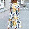 Damen Sommerkleid Rundhalsausschnitt Locker Geschnitten Blumendruck Weiter Saum Kurz