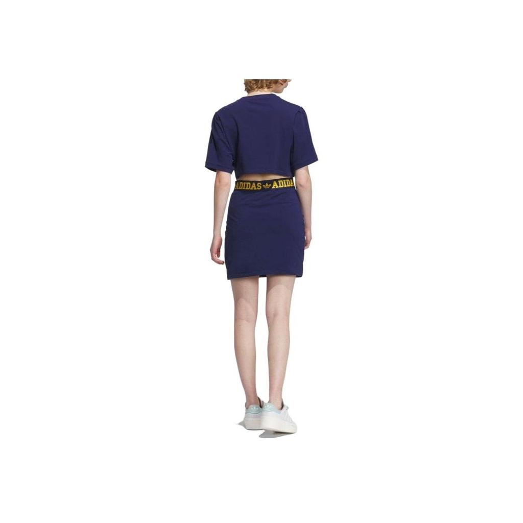 adidas Originals Letter V-Neck Short Dress Women Dress Blue IU4772