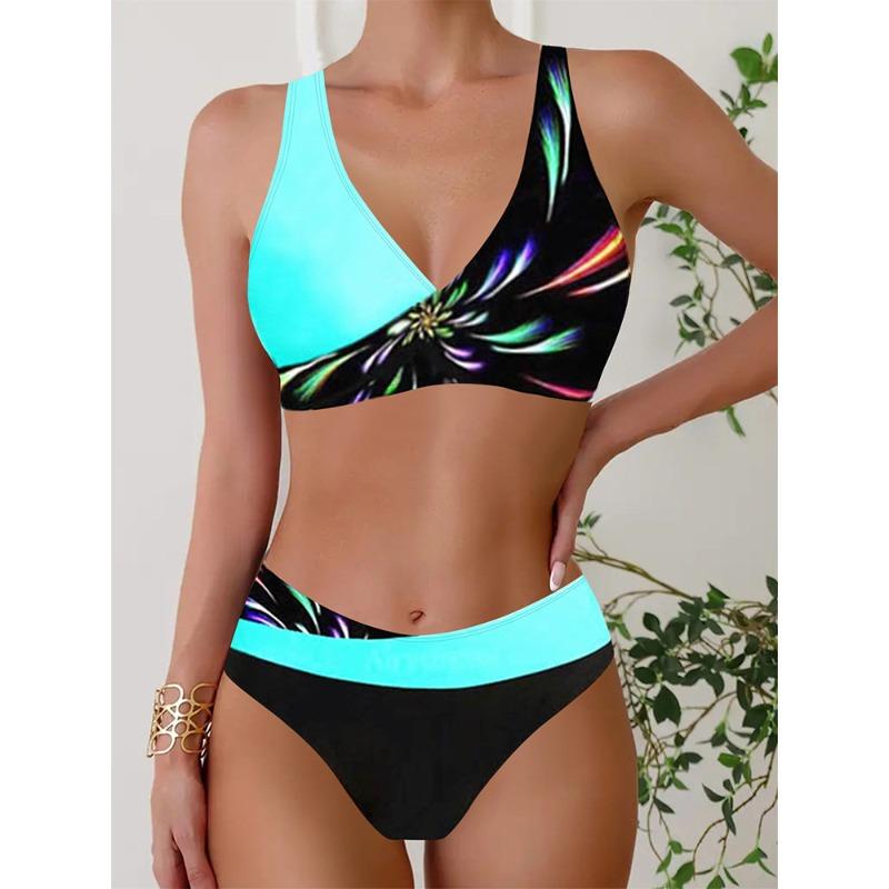 New plus size printed split bikini women s sports swimsuit women S