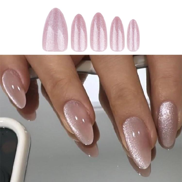 24 szt. Migdałowe Kocie Oko Sztuczny Paznokieć Krótki Nakładany Paznokieć Pełne Krycie Akrylowy Sztuczny Paznokieć Na Imprezy i Święta