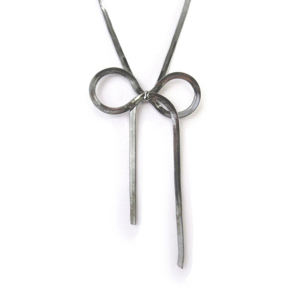 Les Trésors De Lily [L9558] - Collier 'Noeud Romantique' gris (maille miroir)