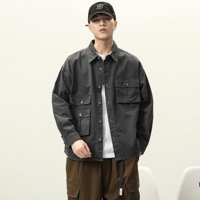 Spring American Heavy Retro Tooling Long-Sleeved Shirt Jacket Men'S Loose Large Size Trendy Jacket Shirt Clothes Tide