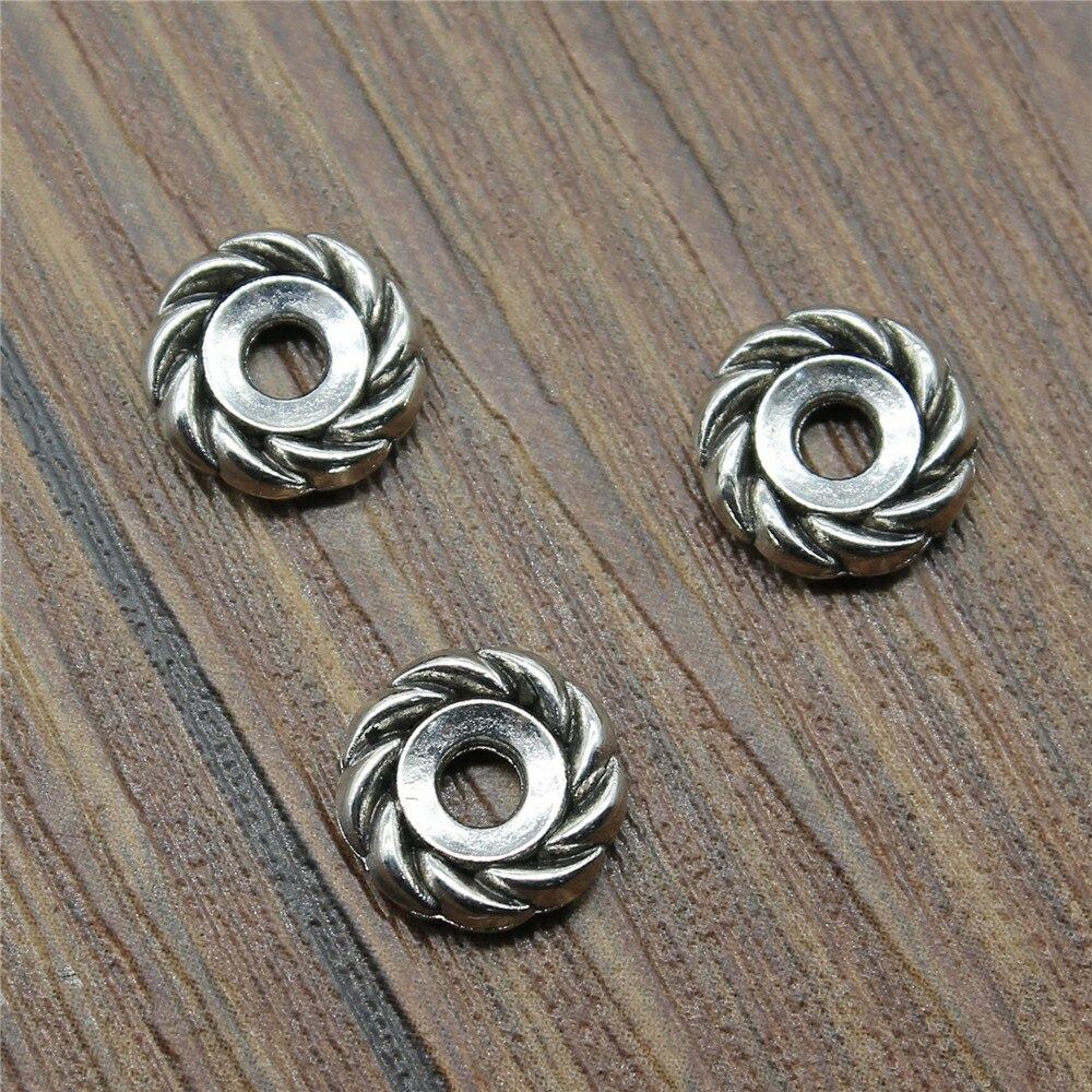20 Stück 9x9x2mm Charm Spacer Perlen Runde Perlen Charm Antik Silber Farbe Space Perlen für Halskette Armband Schmuckherstellung