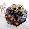 Halloween Haunted House Stained CoasterUmbrella, Portable 3-Fold Compact Umbrella,Christmas Gift ES598