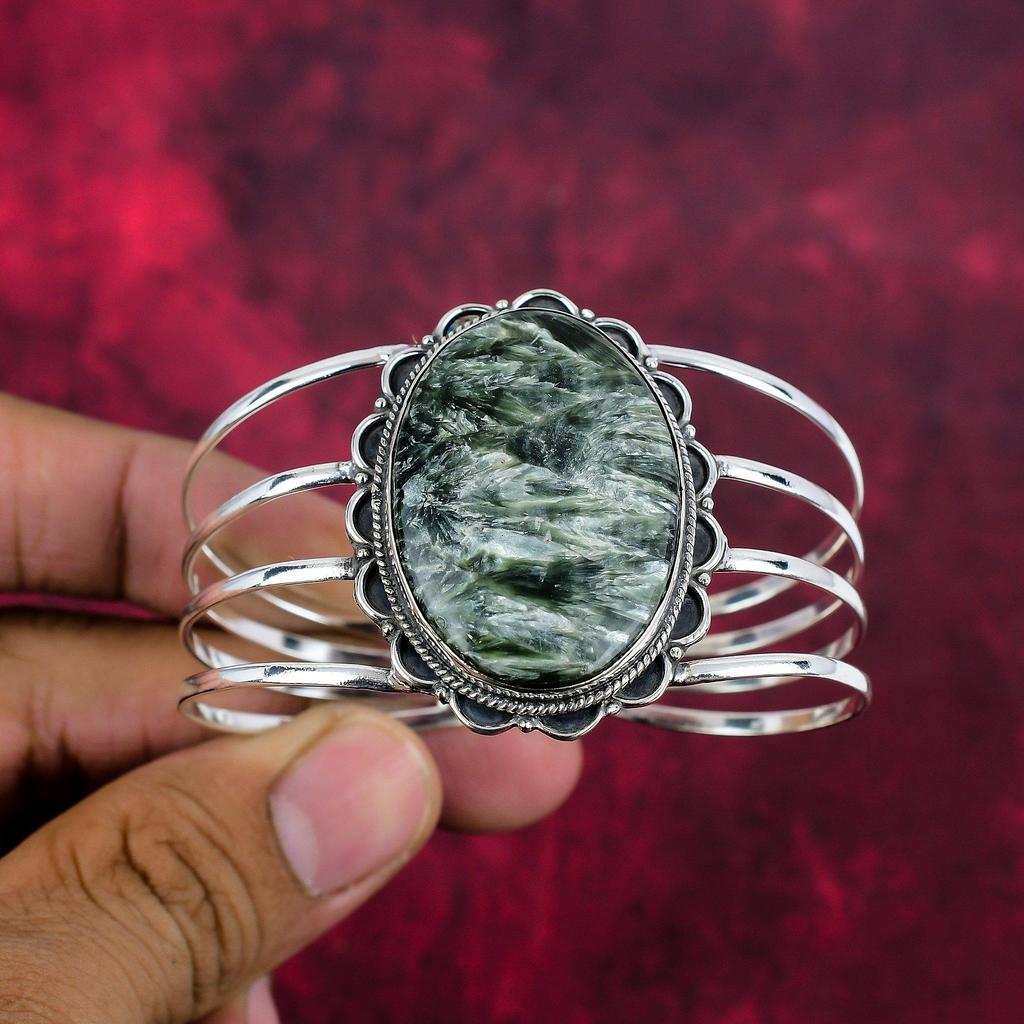 Seraphinite Bangle 925 Solid Sterling Silver Gemstone Jewelry, Handmade Bangle, For Thanksgiving