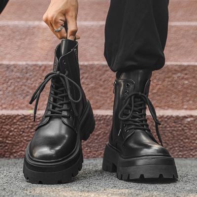 Martin Boots Men'S Thick-Soled Heightening Tooling British Style High-Top Leather Boots Men'S Locomotive Side Zipper Short Boots 3318-J